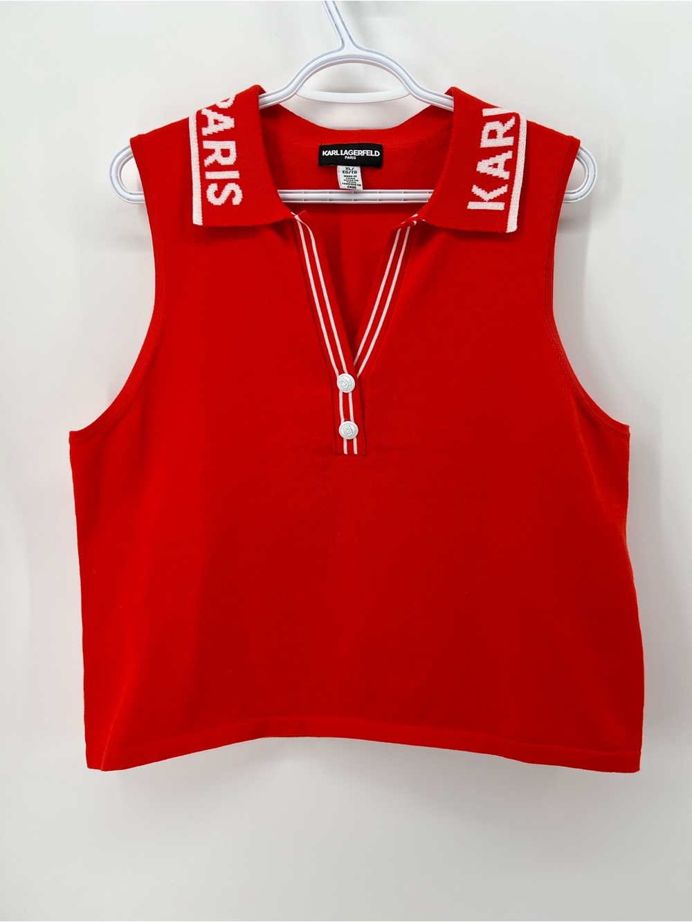 Karl Lagerfeld Paris Women’s XL Red Sleeveless Polo Knit Top